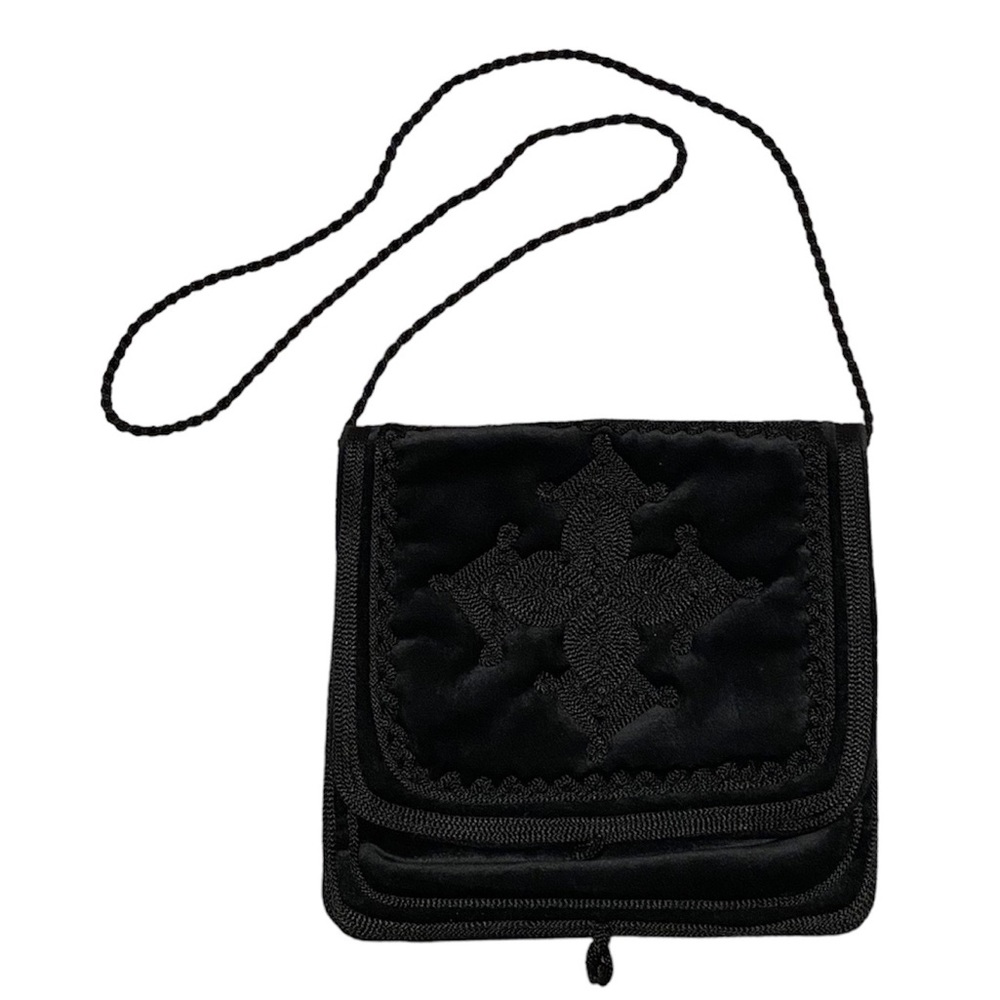Black velvet purse with embroidered cross